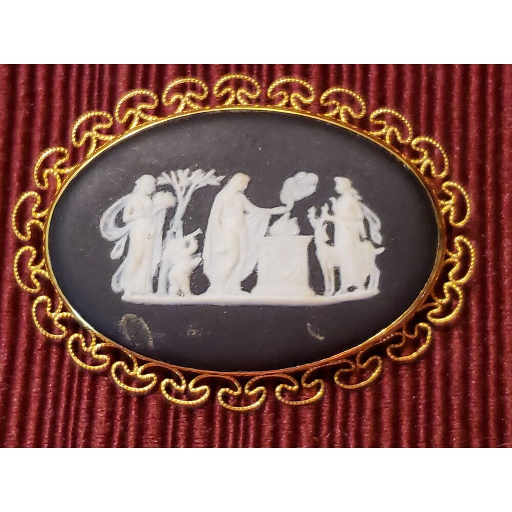 Vintage Wedgwood Van Dell Jasper Wear 12 Karat Gold Filled Cameo Brooch Pin